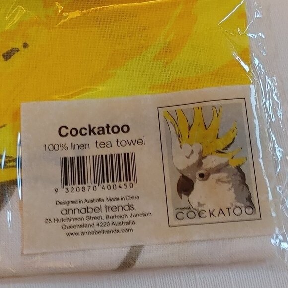 BRIGHT COCKATOO Tea Towel 100% Linen SEALED - Picture 3 of 4